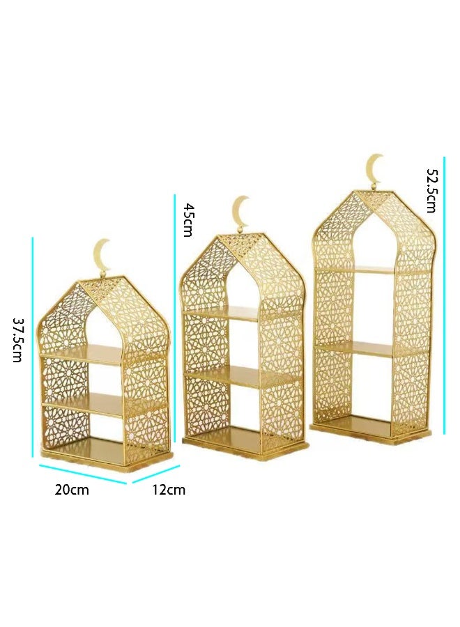 Ramadan Eid 3-Tier Dessert Stand, Gold Metal Cupcake Display Rack with Moon Design, Islamic Serving Tray for Pastries, Cookies, Fruits, Ideal for Ramadan, Eid, Wedding, Birthday, Home Decor, YB212 - Image 2